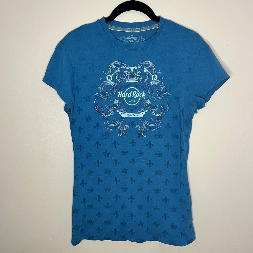 Hard Rock Cafe Y2K Teal Blue Crown Large Ladies Fit Tee